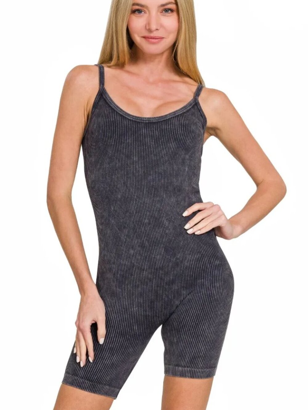 Zenana Stone Washed Ribbed Seamless Romper